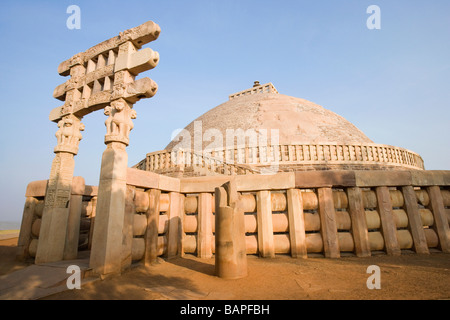 Architectural details of a stupa, Great Stupa, Sanchi, Bhopal, Madhya Pradesh, India Stock Photo