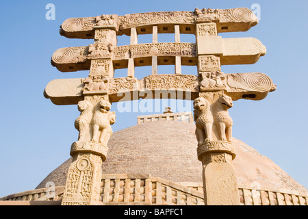 Architectural details of a stupa, Great Stupa, Sanchi, Bhopal, Madhya Pradesh, India Stock Photo