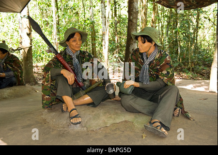 Mannequins displaying typical Viet Cong Combat Clothing, Weapons and Equipment. Cu Chi Tunnel Complex, Ho Chi Minh City, Vietnam Stock Photo