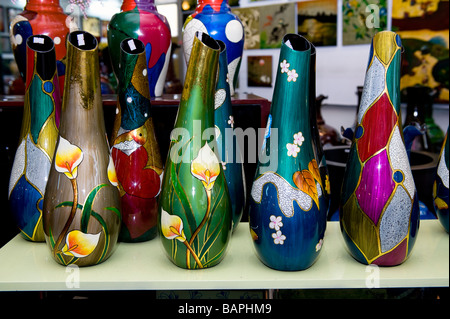 Vietnamese Lacquerware Vases. Ho Chi Minh City, Vietnam. Stock Photo