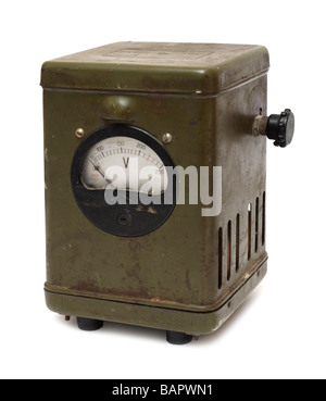 old obsolete dirty electric voltmeter device isolated on white Stock Photo
