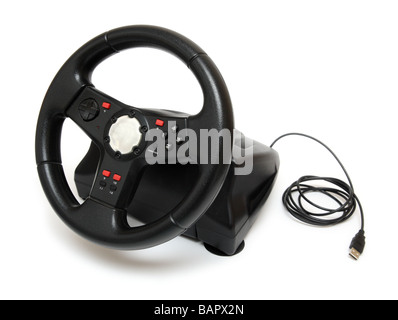 steering wheel simulator for pc games isolated on white Stock Photo