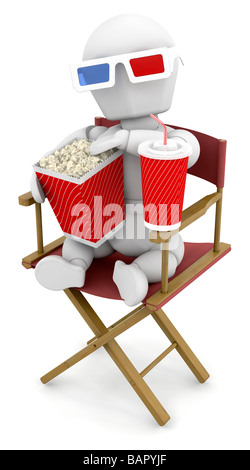 Little man sitting on a chair watching 3D films Stock Photo