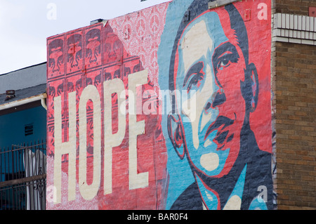 Hope mural for barack obama us presidential campaign by american artist shepard fairey on hollywood boulevard california usa Stock Photo