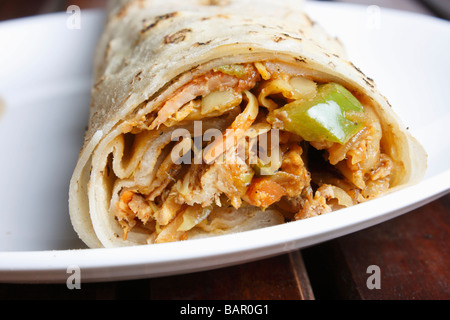 Chicken Kathi Roll is a Fast food and a snack dish from India/South Asia. Stock Photo