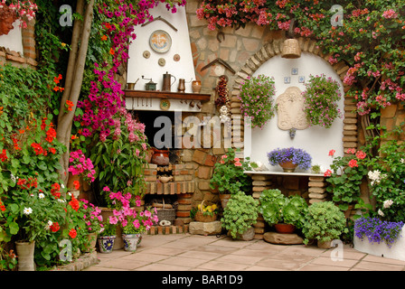 Andalucia Patio Patios de Mayo flowers in bloom Spain Spanish Patios Stock Photo