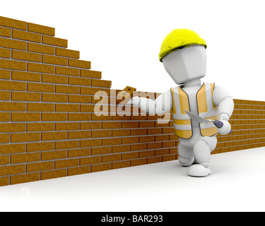 3D construction worker building a wall Stock Photo