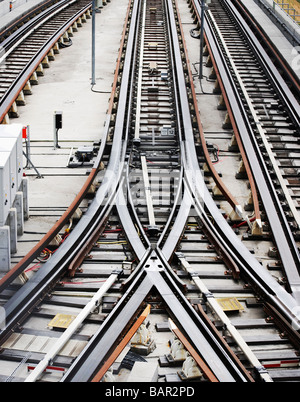 Metro line rail track at station Sallaz in Lausanne, Switzerland Stock Photo