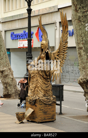 Street performer at La Rambla in Barcelona Spain Stock Photo