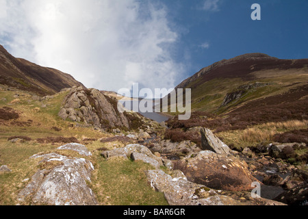 Capel Curig Conwy North Wales UK April Looking down on Llyn Cowlyd Reservoir in the Carneddau Mountains on a lovely April day  Snowdonia National park Stock Photo