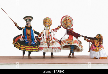 Four people kathakali dancing Stock Photo