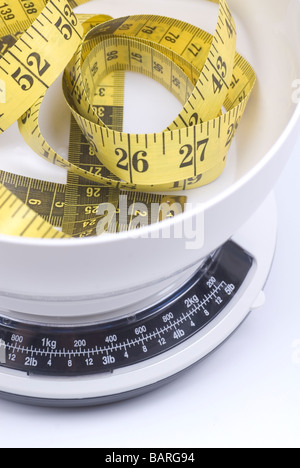 Tape measure on a food scale Stock Photo