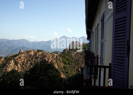View of the Calanches from the Hotel Les Roches Rouges in Piana Corsica Stock Photo
