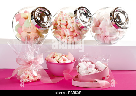 Marshmallows in candy jars Stock Photo