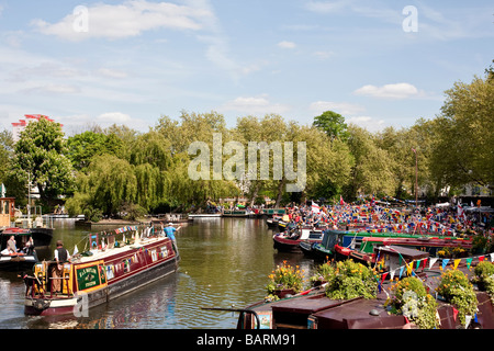 Canal boats in Little Venice, London during Canal Cavalcade Festival Stock Photo