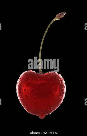Fresh isolated cherry on black with clipping path included Stock Photo