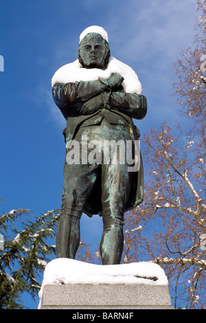 Snow Covered 'Robert Burns' Statue in Stanley Park Vancouver British Columbia Canada in Winter Stock Photo