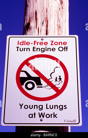 City Bylaw Sign - Idle Free Zone, Turn off Car Engine, No Idling, No Exhaust Fumes, Stop Air Pollution, British Columbia Canada