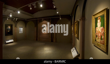 The 'Cobbe' portrait (center) of William Shakespeare in the 'Shakespeare Found' exhibition at the Shakespeare Birthplace Trust. Stock Photo