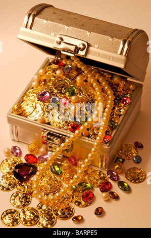 Jewelry in treasure chest Stock Photo