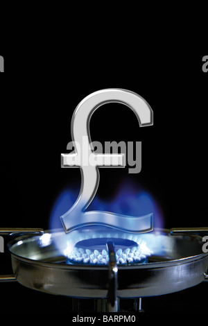 Flame of gas stove and British pound sign, close-up Stock Photo