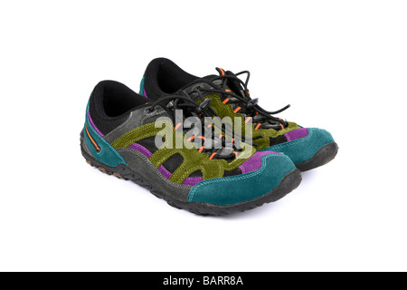 Multi coloured sneakers or running shoes or Trainers Stock Photo