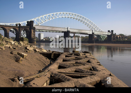 The Silver Jubilee Bridge over the River Mersey and Manchester Ship Canal at Runcorn Gap, Cheshire, UK Stock Photo