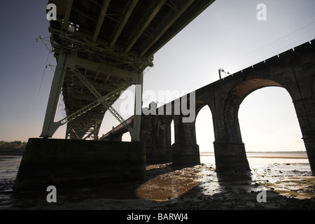 The Silver Jubilee Bridge over the River Mersey and Manchester Ship Canal at Runcorn Gap, Cheshire, UK Stock Photo