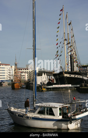 City of Bristol, England. River activity at the Floating Harbour, with the SS Great Britain and the Matthew in the background. Stock Photo