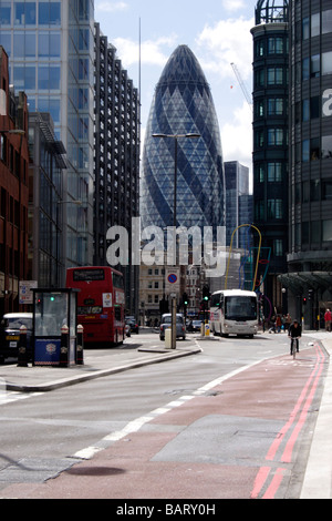 View along Norton Folgate and Bishopsgate towards Gherkin Tower City of London Stock Photo