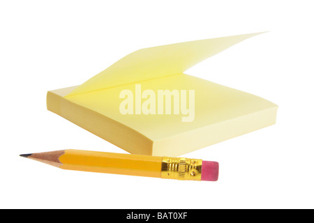 Post It Note Pad and Pencil Stock Photo