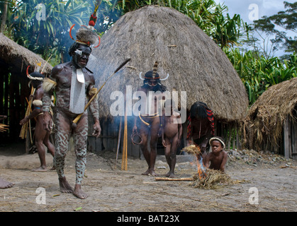 Papuan people in the village Wamena Papua Indonesia Stock Photo