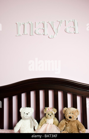 baby crib with teddy bears Stock Photo
