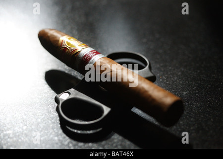 Cuban cigar with cutter. Stock Photo