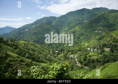 View of Himachal Pradesh state from a train on the Kalka-Shimla Railway line. Shimla, India. Stock Photo