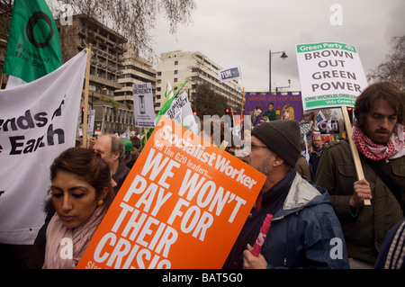 Protesters at the G20 climate emergency march in London 2009 Stock Photo