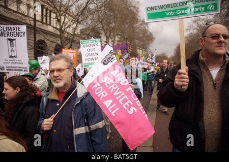 Protesters at the G20 climate emergency march in London 2009 Stock Photo