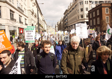 Protesters at the G20 climate emergency March in London 2008 Stock Photo