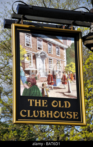 Pub sign, The Old Clubhouse Pub, Water Street, Buxton, Derbyshire, England, United Kingdom Stock Photo