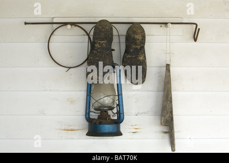 Outdoor fram gear stored on porch Stock Photo