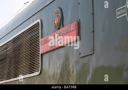 Diesel Locomotive train arriving at Quorn Railway Station in Leicestershire on the Great Central Railway. Stock Photo