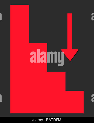 Illustration of red graph on black background with arrow showing downward trend Stock Photo