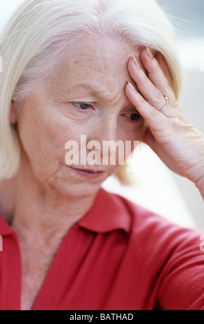 Depressed woman.63 year old woman looking unhappy. Stock Photo