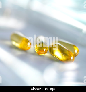 Cod liver oil capsules. Stock Photo