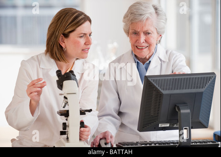Two female scientists doing research Stock Photo