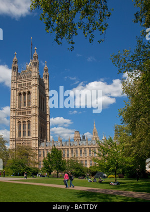Palace of Westminster and Victoria Towers Park, Westminster, London, England Stock Photo