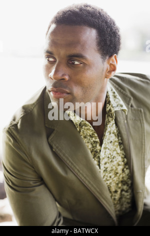 Close-up of pensive man, outdoors Stock Photo