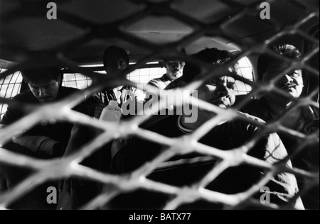 US Mexico border Calexico USA .Illegal immigrants, just captured, in the US Border Patrol agents truck on their way to jail. Stock Photo