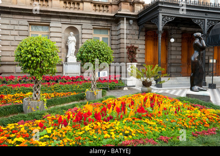 The exterior flower gardens of the National Theater building in San Jose, Costa Rica, Central America Stock Photo