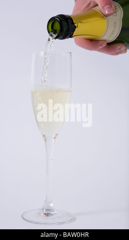 bottle glass champagne pouring Stock Photo